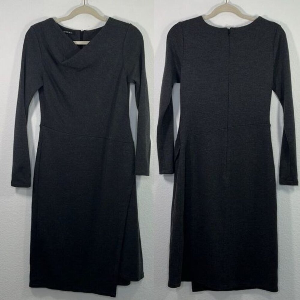 lafayette 148 100% Virgin Wool Cowl neck Shift Dress size 4 Charcoal Grey